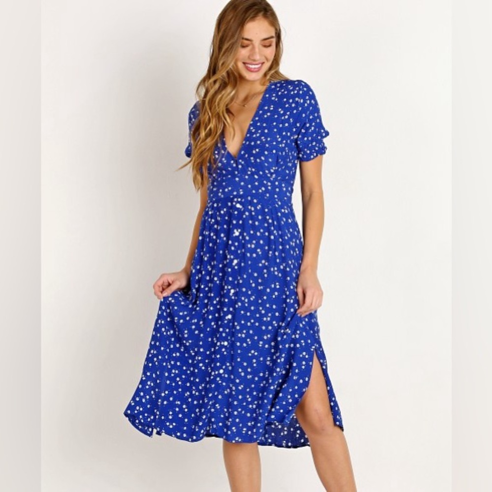 Faithfull the Brand Royal Blue Floral Midi Dress